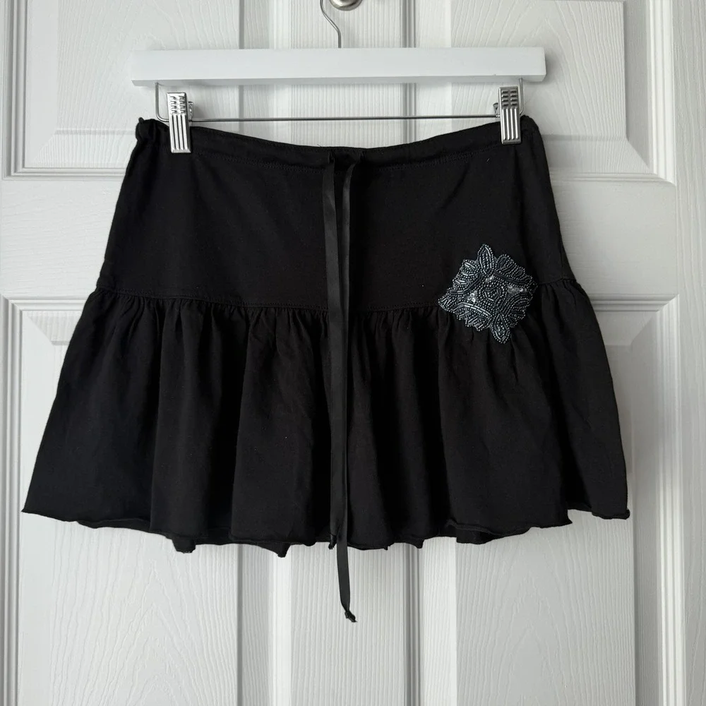 Vintage Y2K Big Flirt Embellished Mini Skirt Black Size Small Womens